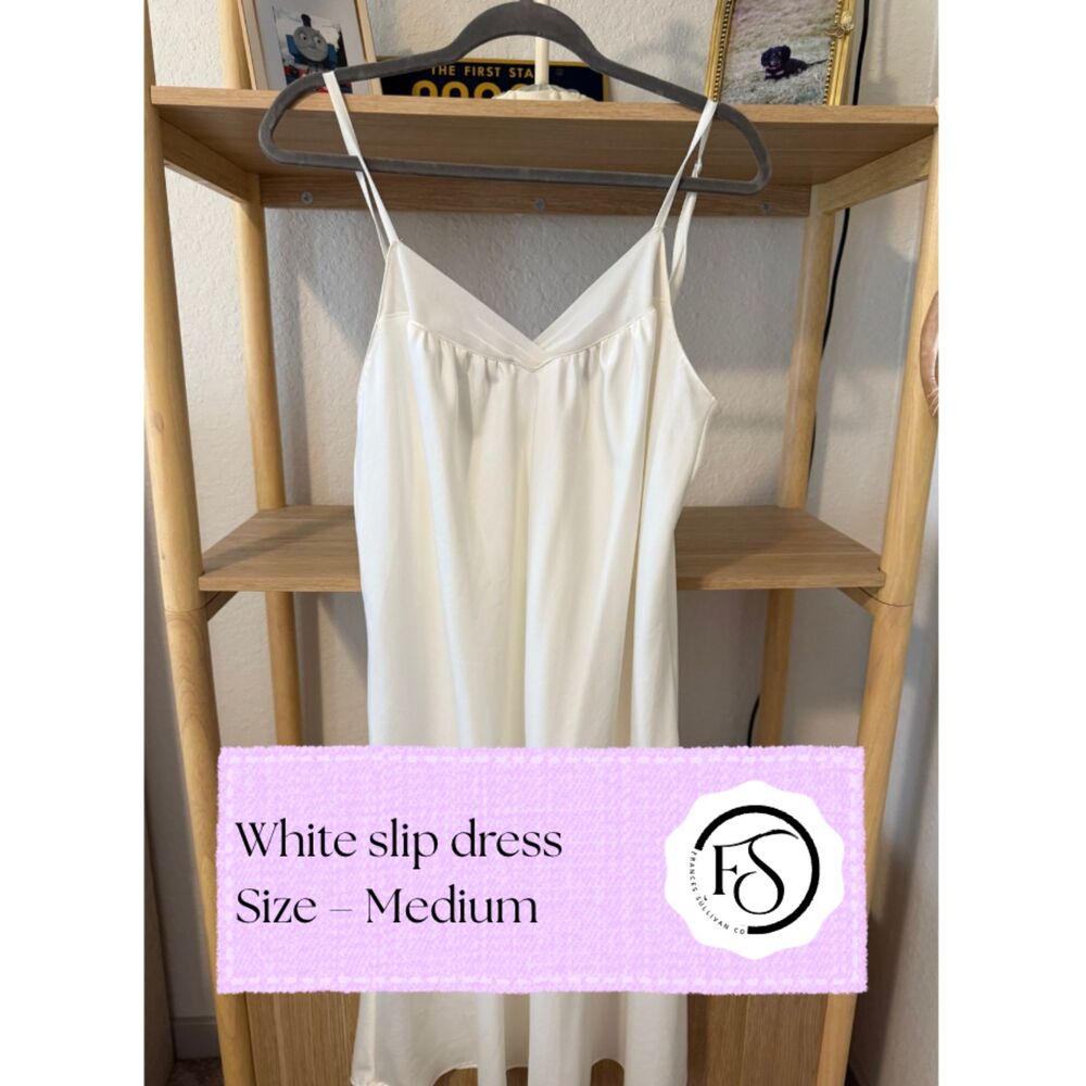 Classy Cabernet White Satin Slip Dress, Size Medium